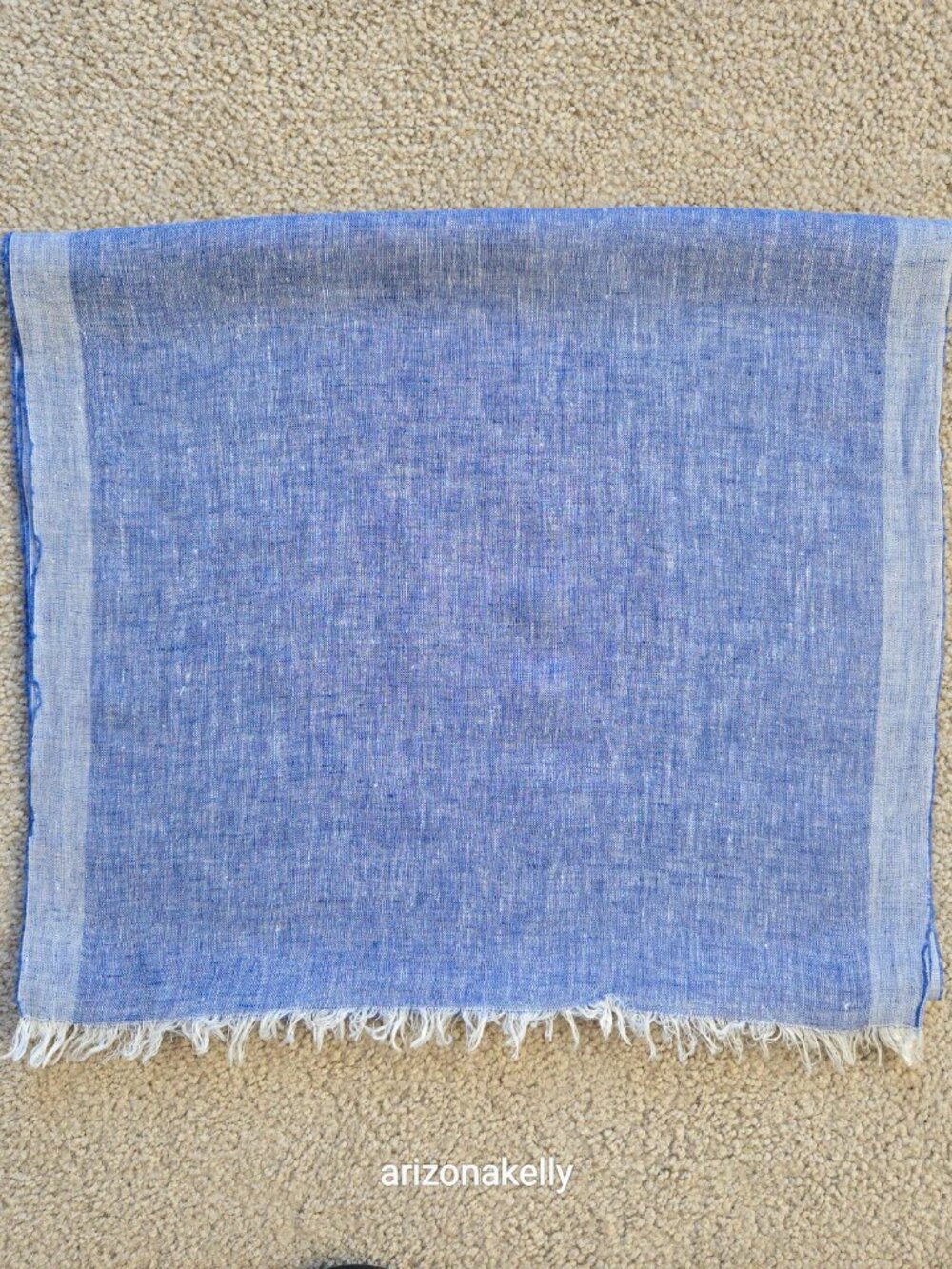 NWOT Blue Linen Scarf With Stripe Going Down Each Side - Picture 5 of 9